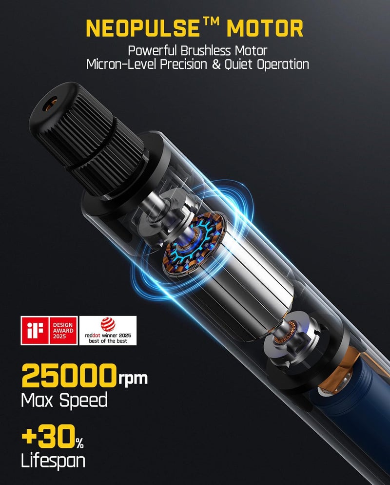 Fanttik F2 Master Mini Cordless Rotary Tool Kit, NeoPulse Motor, 5 Speed, 25000 RPM, Revostor Hub, 35 Accessories, Engraving Pen, for 3D Printer Sanding, Polishing, Drilling, Carving, DIY Crafts - Image 3